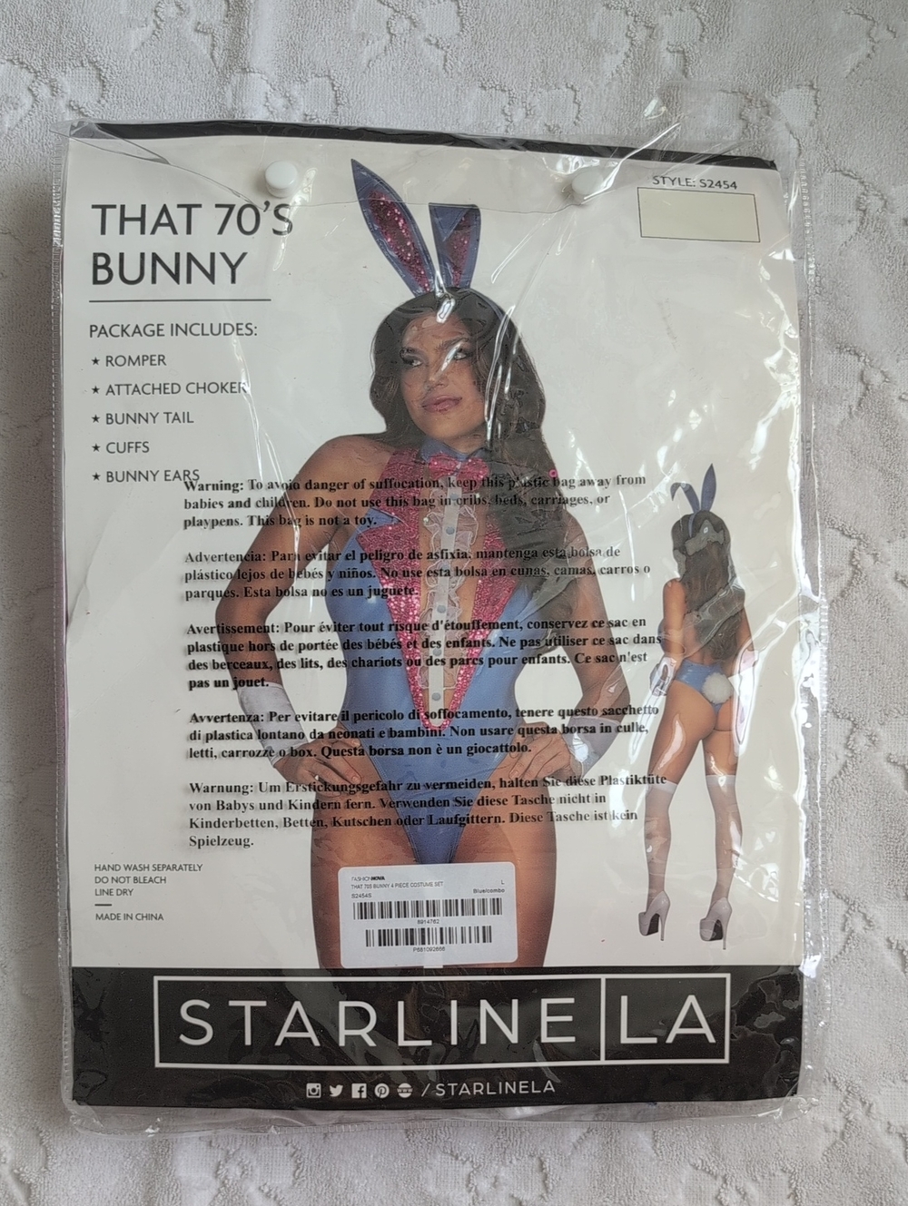 That 70's Bunny Pink Romper with Ears & Choker Halloween Costume